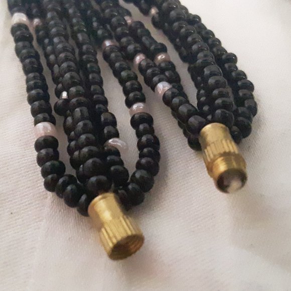 Seed Bead Pink Black Multiple Strand Necklace - Picture 3 of 9